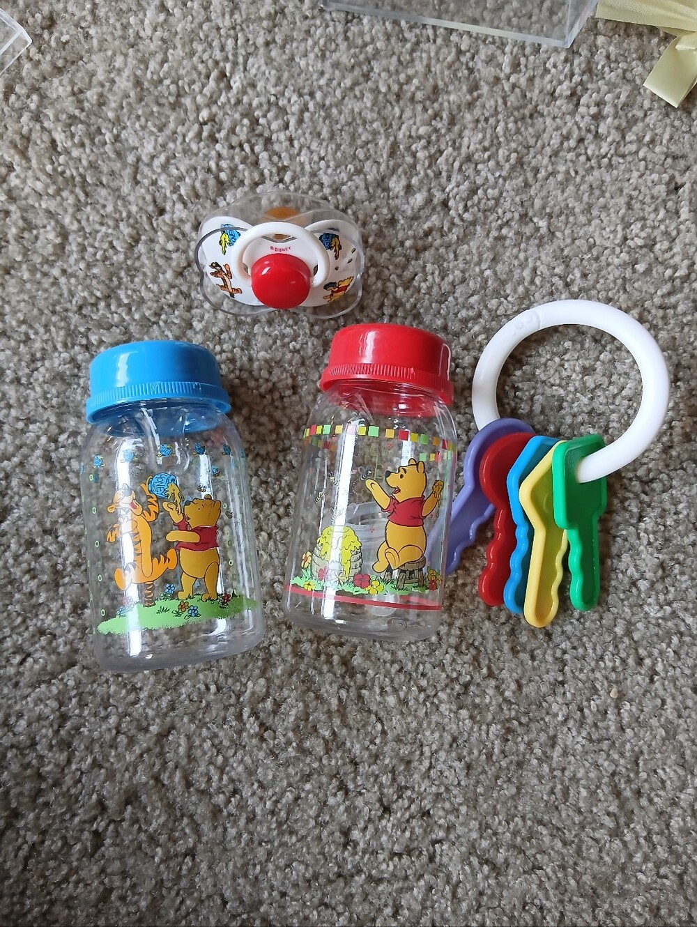 NWT Vintage Winnie the Pooh Baby Bottle Set with Pacifier and Key Teether